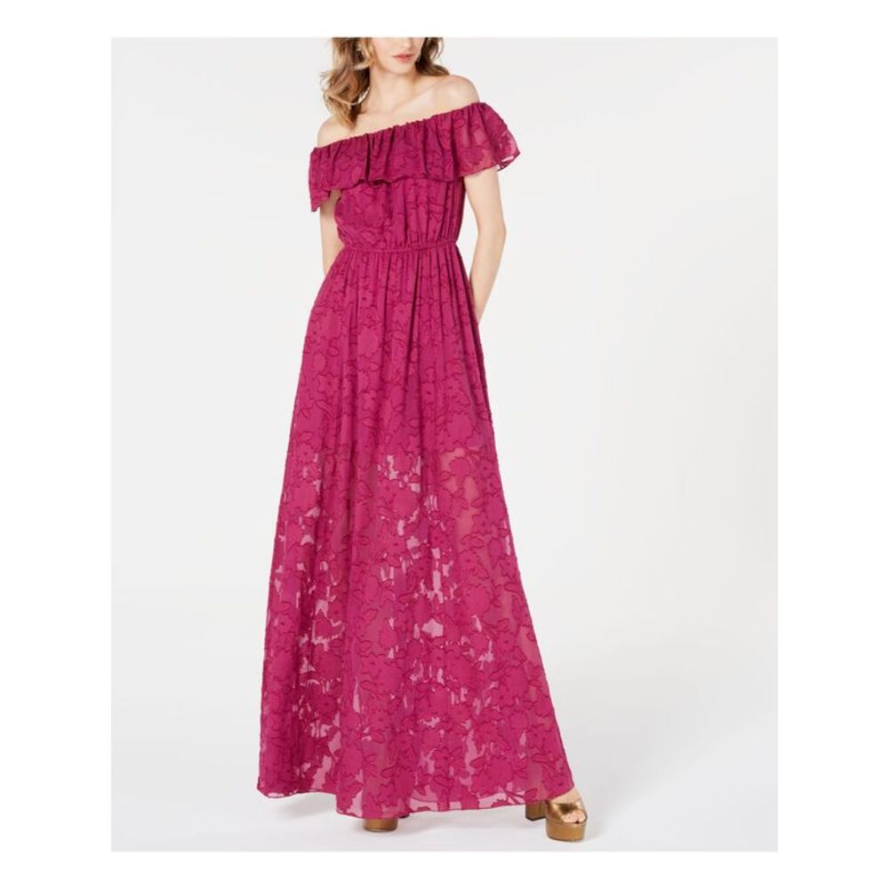 RACHEL ZOE Womens Purple Off Shoulder Full-Length Dress Size: S